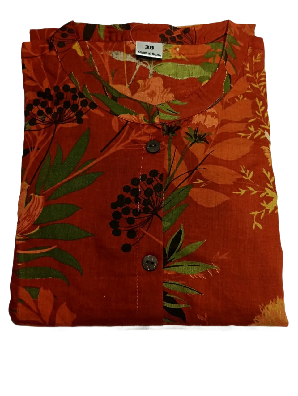 Rust Orange Floral Printed Front-Button Co-Ord Set