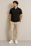 Men’s Black Textured Polo T-Shirt