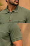 Olive Green Textured Polo T-Shirt for Men | Premiu Cotton Blend Polo