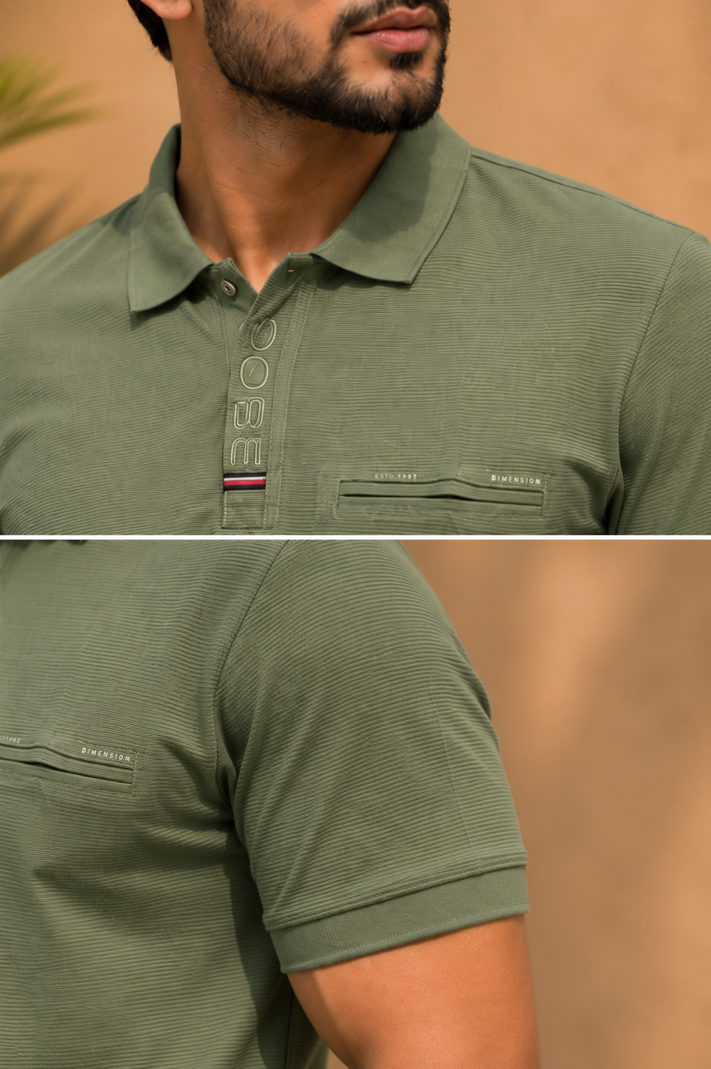 Olive Green Textured Polo T-Shirt for Men | Premiu Cotton Blend Polo