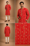 Crimson Red Bandhani Printed & Embroidered Kurta