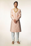 Peach Embroidered Sherwani Set