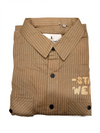 Men's Beige Striped Utility Shirt – Graphic Chest Print & Flap Pockets