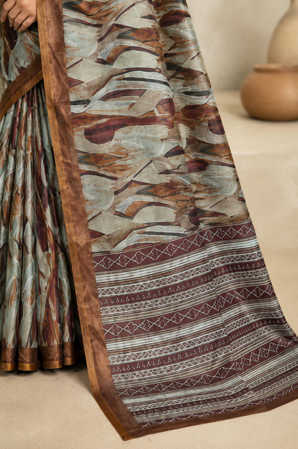 Elegant Abstract Print Saree with Designer Border | Soft Drape Ethnic Wear for Women