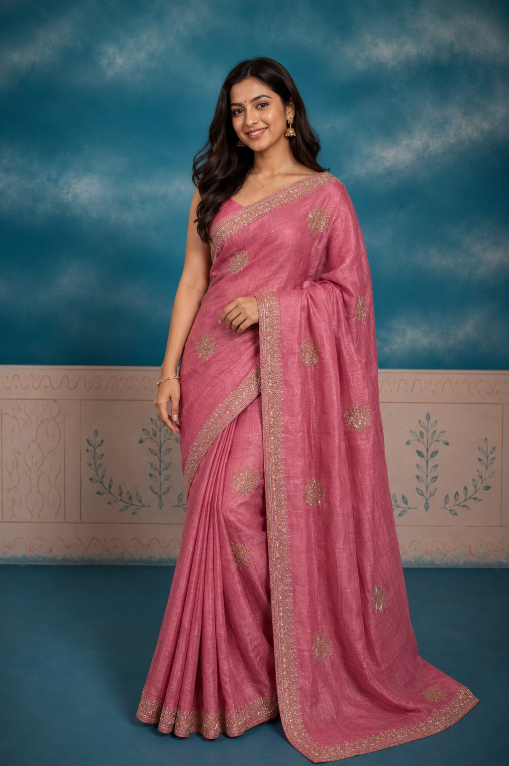 Embroidered Saree with Elegant Zari Detailing