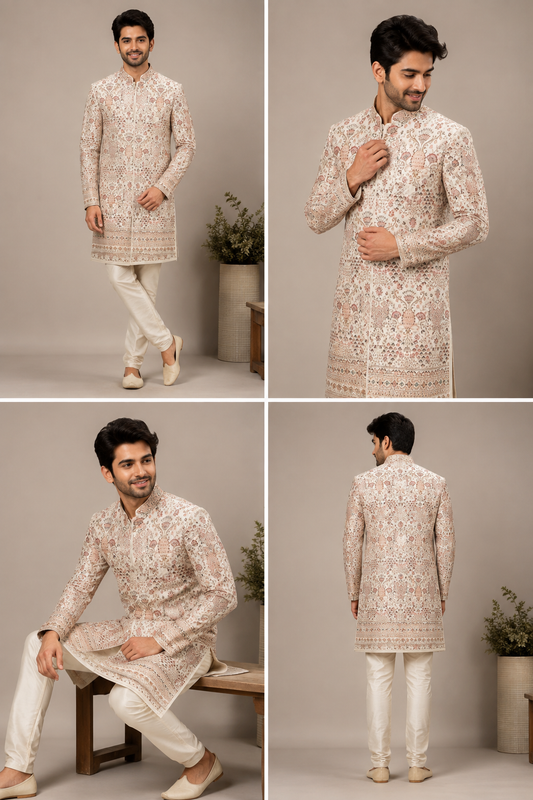 Ivory Heritage Printed Indo-Western Kurta Set