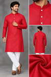 Men's Vibrant Pink  Solid Kurta with White Pant Set