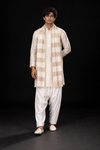 Beige Check Kurta Set with Stole