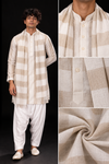 Beige Check Kurta Set with Stole