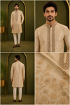 Champagne Beige Floral Embroidered Men’s Festive Kurta