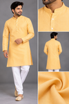 Men's Pastel Golden Yellow Kurta with White Pant
