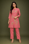 Pink Floral Embroidered Kurta Pant Set