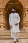 Ivory Embroidered Sherwani with Dupatta