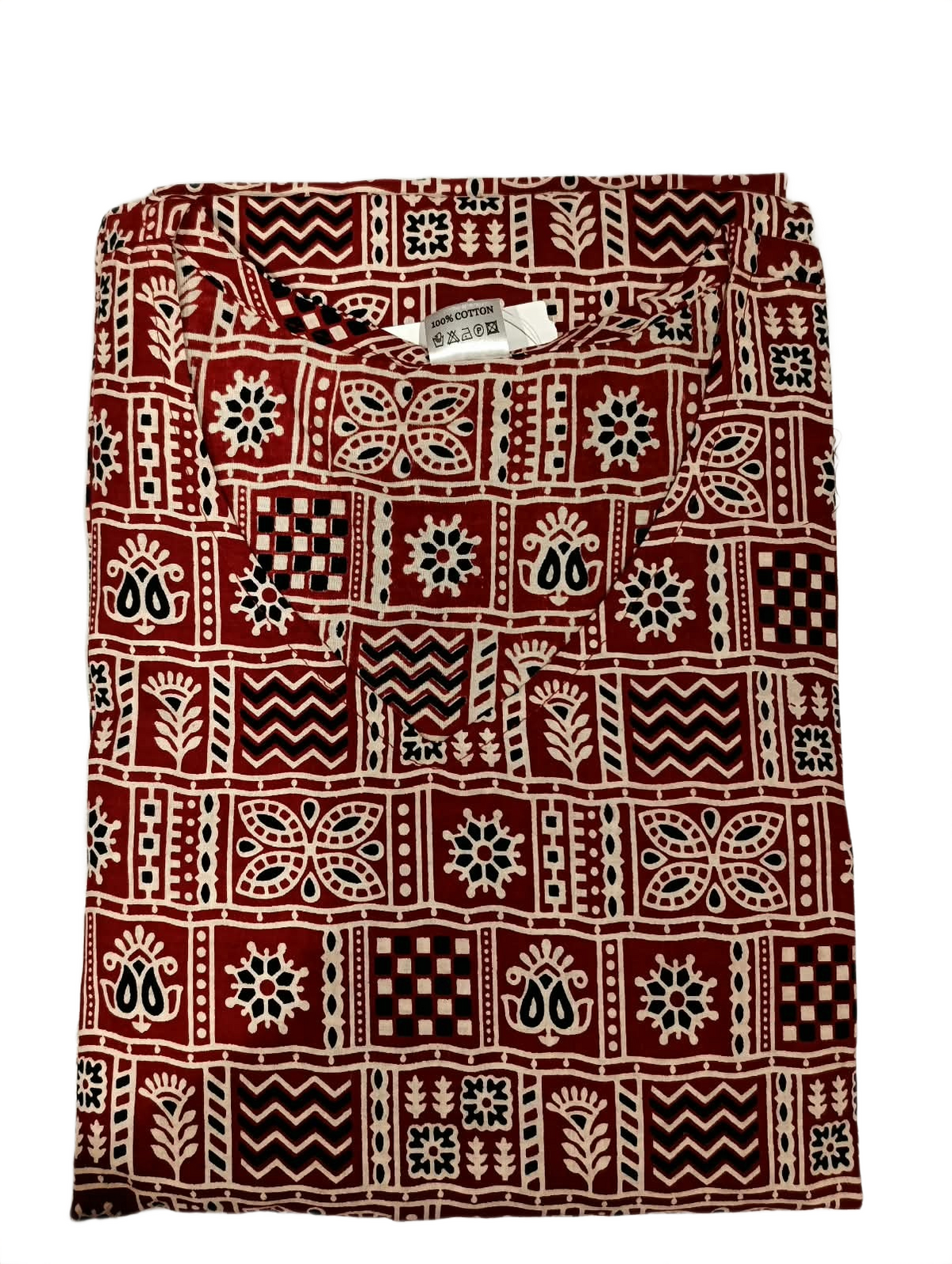 Rust Maroon Ethnic Print Straight Kurta & Wide-Leg Trouser