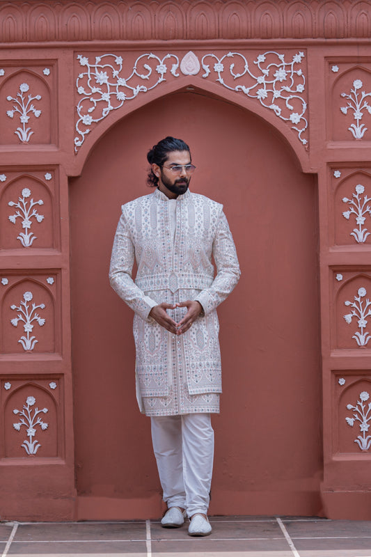 Ivory Embroidered Sherwani Set