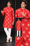 Red Geometric Print Festive Kurta for Men