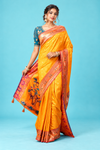 Royal Golden Yellow Designer Saree with Orange Traditional Border & Rich Printed Pallu