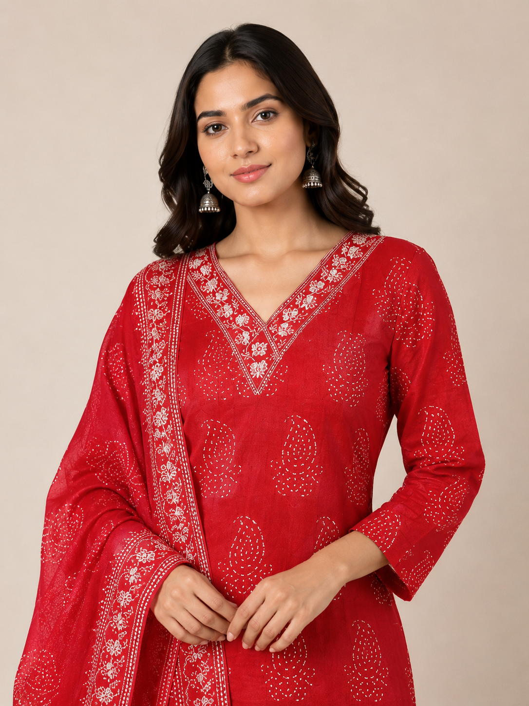 Women’s Red Printed Dupatta Set