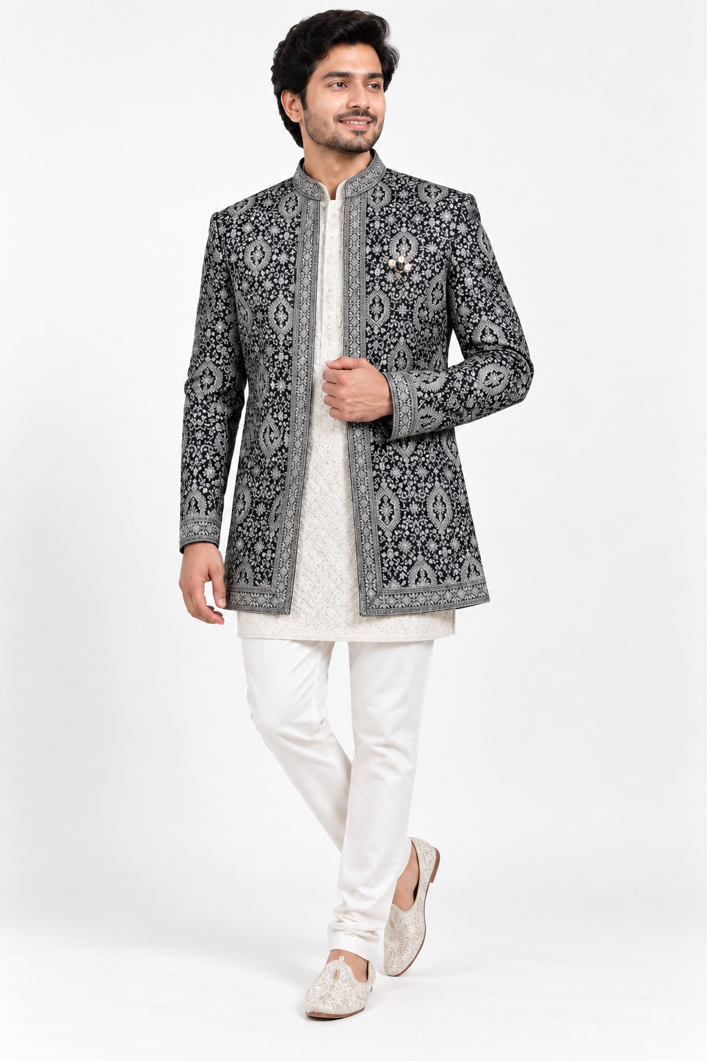 Black & Silver Embroidered Indo-Western Set