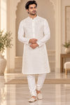 Ivory White Embroidered Festive kurta