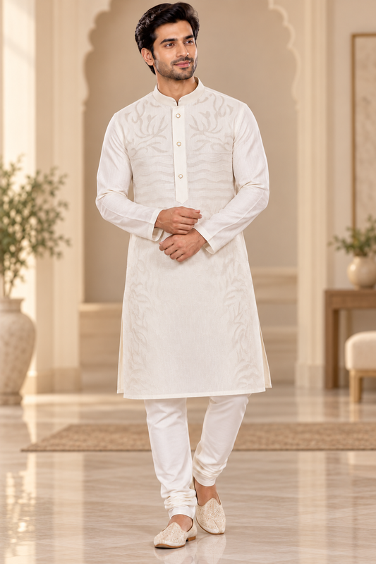 Ivory White Embroidered Festive kurta