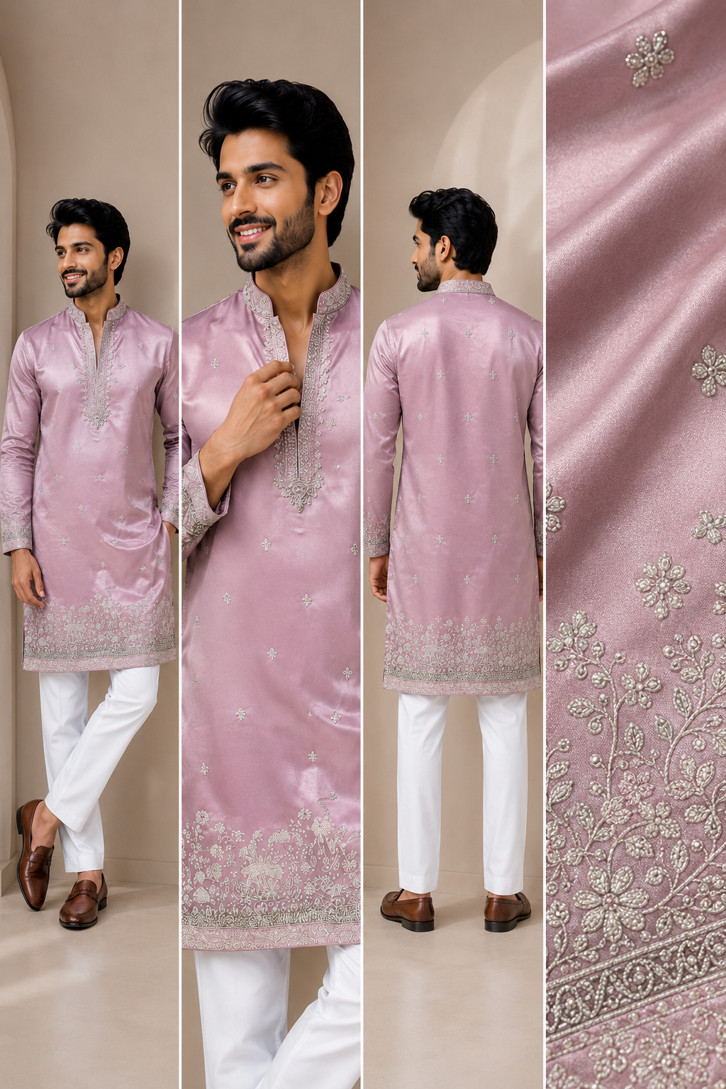 Dusty Rose Embroidered Festive Kurta Set