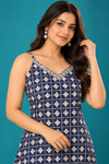 Navy Geometric Print Indo-Western Dress