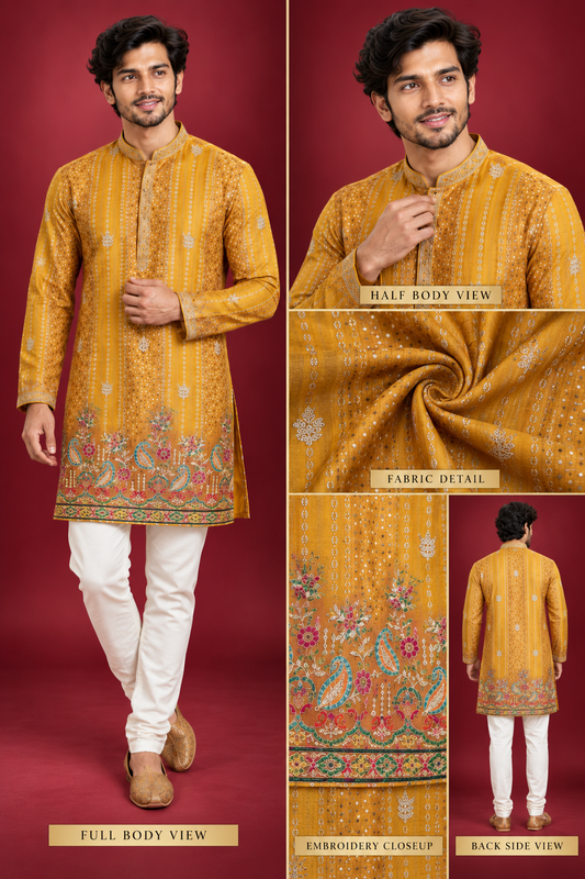 Royal Mustard Embroidered Kurta Set
