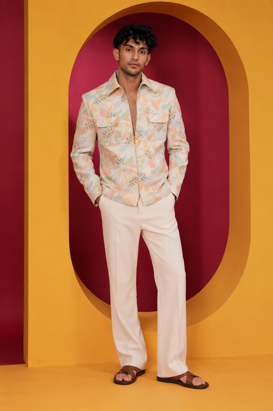 Men's Premium Ivory White Floral Embroidered Indo-Western Jacket
