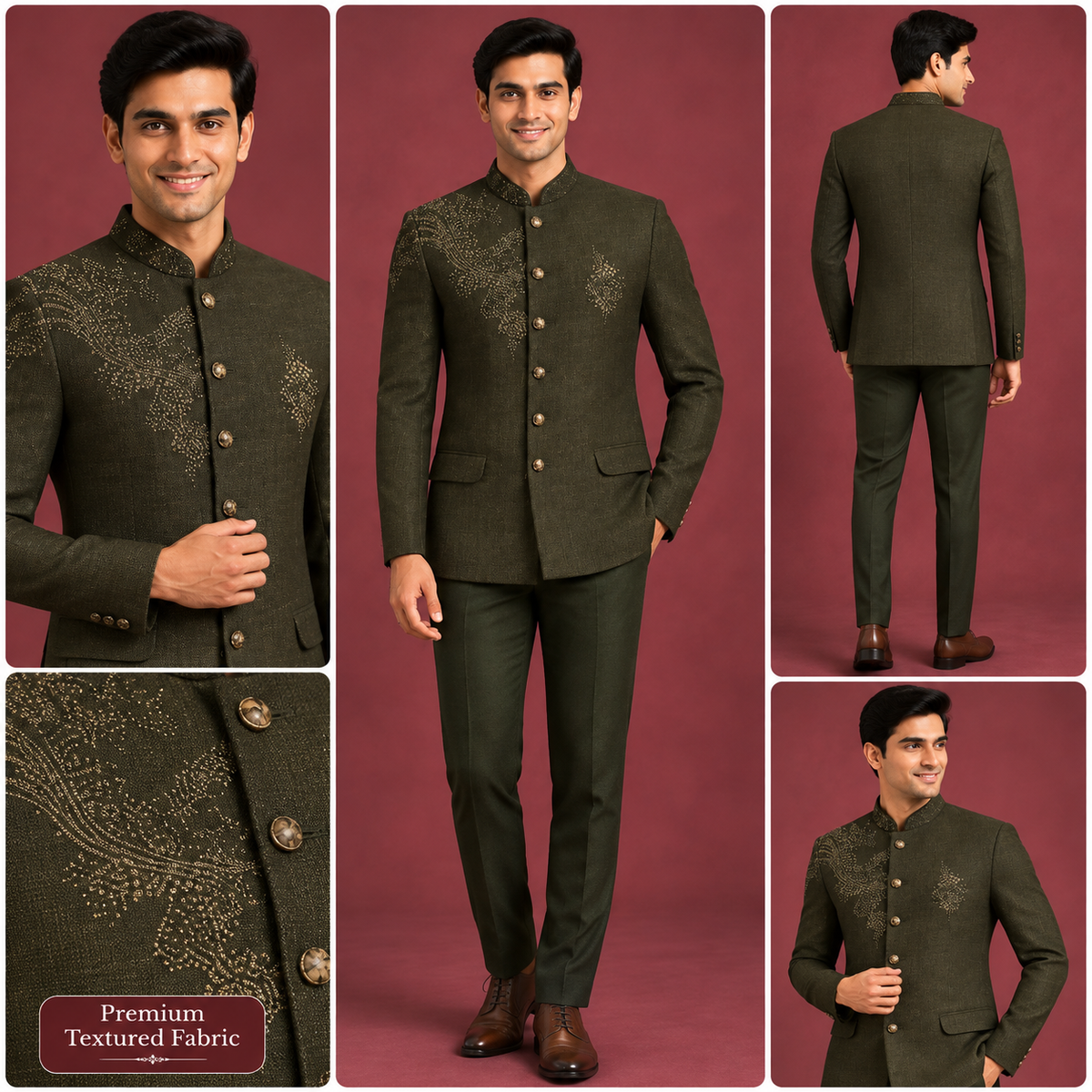 Olive Green Embellished Jodhpuri Suit for Men
