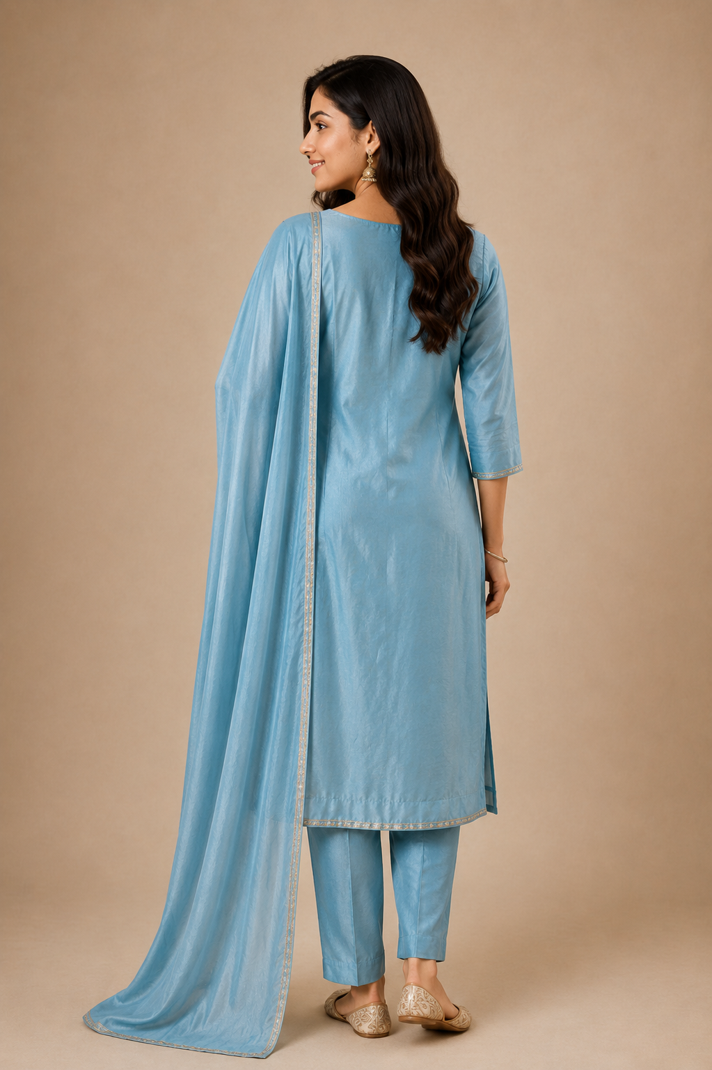 Elegant Sky Blue Embroidered Kurta Set with Dupatta
