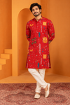 Men's Red Printed Ethnic Only Kurta