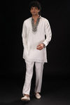 White Embroidered Neckline Kurta Set