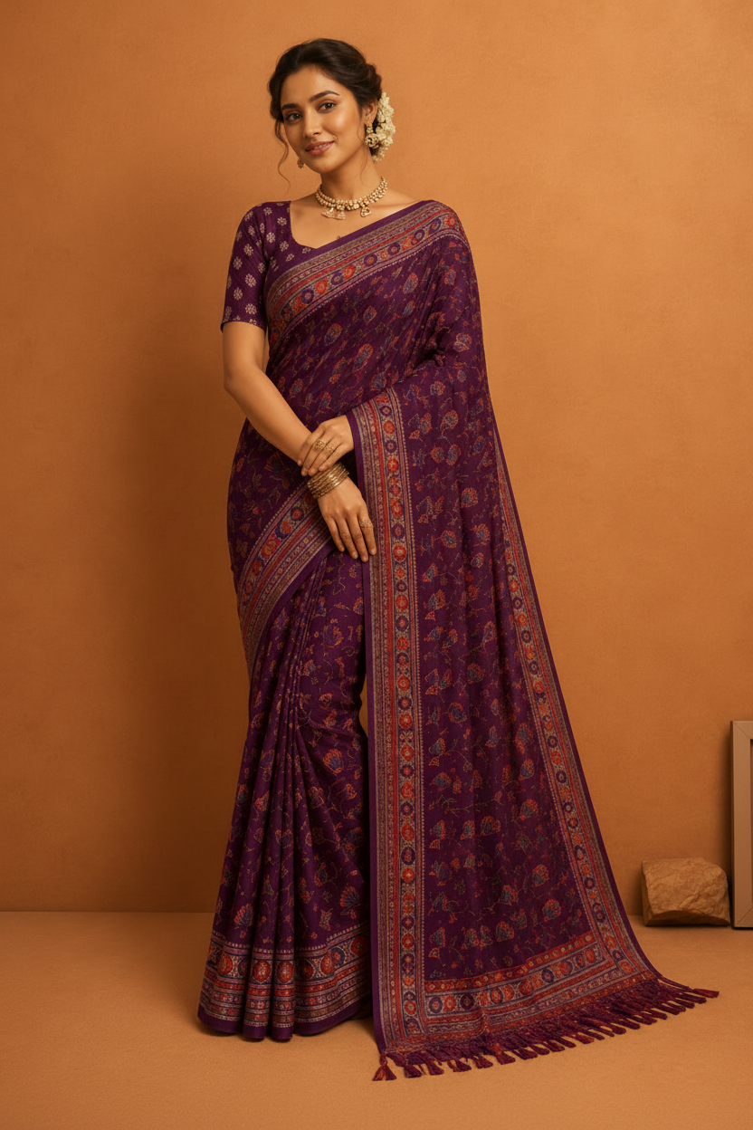 Royal  Printed Saree with Traditional Border