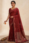 Deep Checked Silk Saree with Floral Zari Border