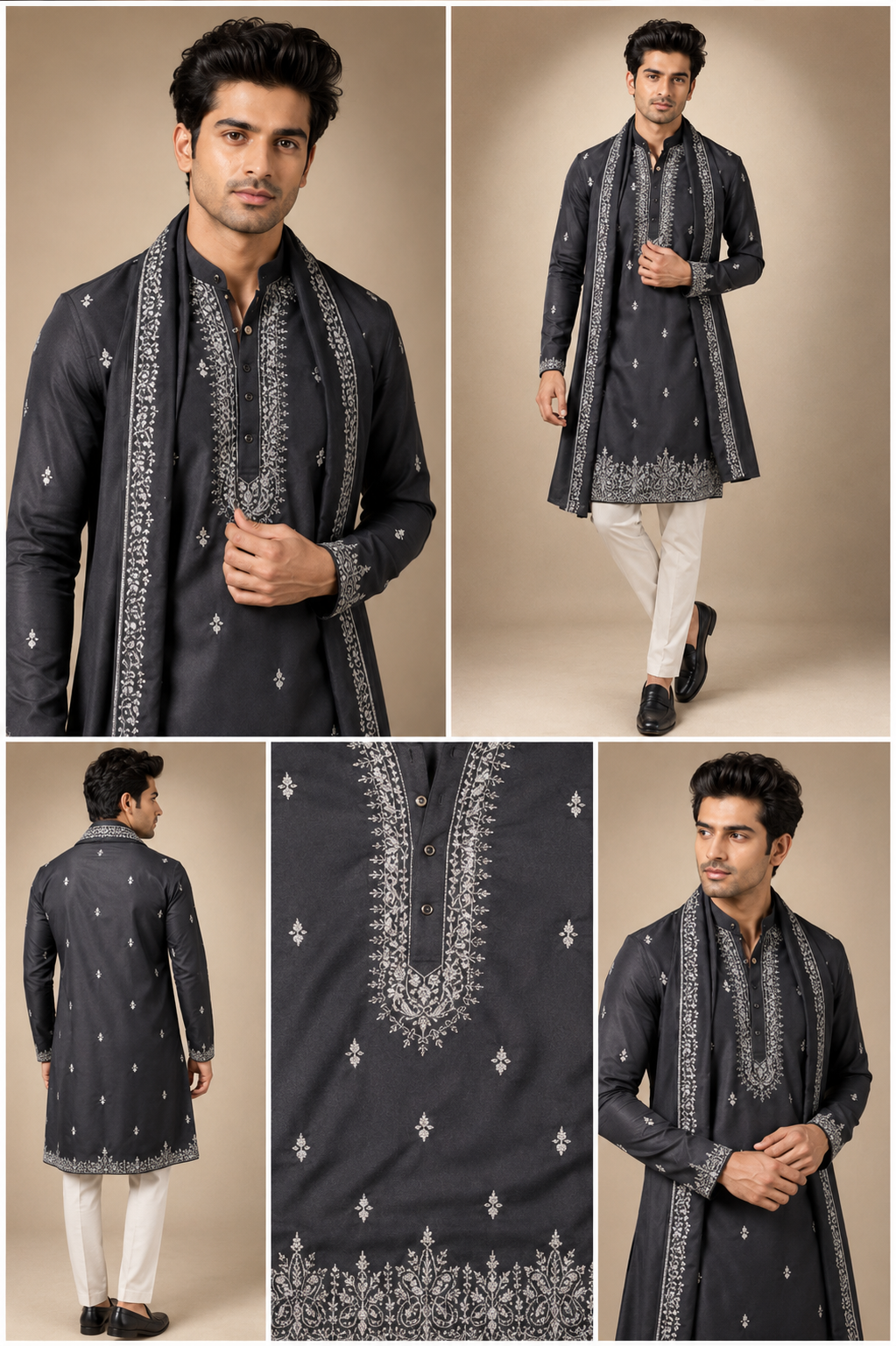 Midnight Black Embroidered Kurta Dupatta Set