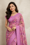 Women's Orchid Pink Floral Printed Saree with Elegant Woven Border | Lightweight Festive & Party Wear