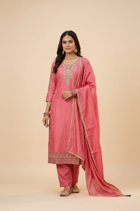 Embroidered Festive Kurta Set with Dupatta