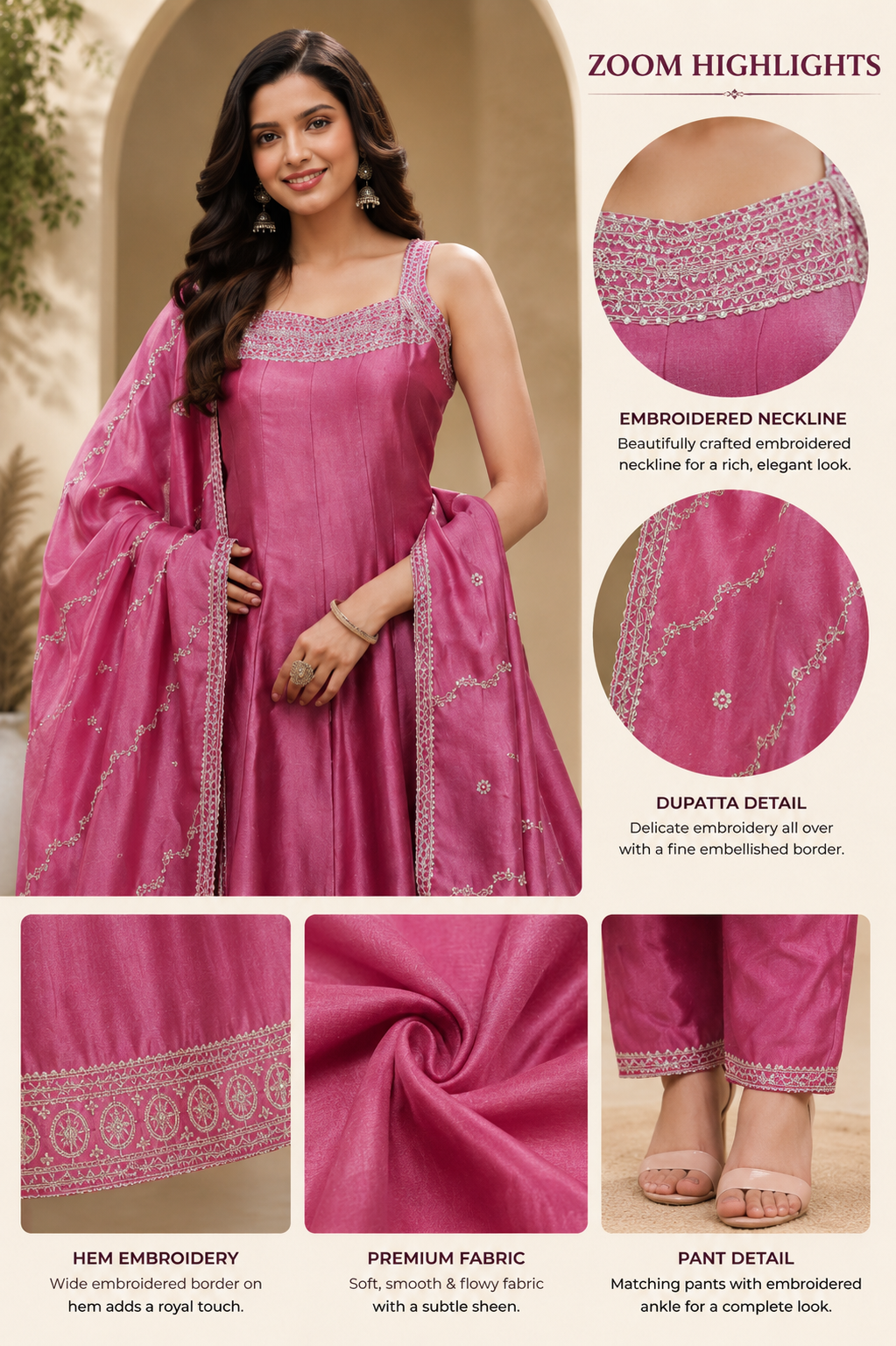 Women's Pink Embroidered Anarkali Kurta Set with Dupatta