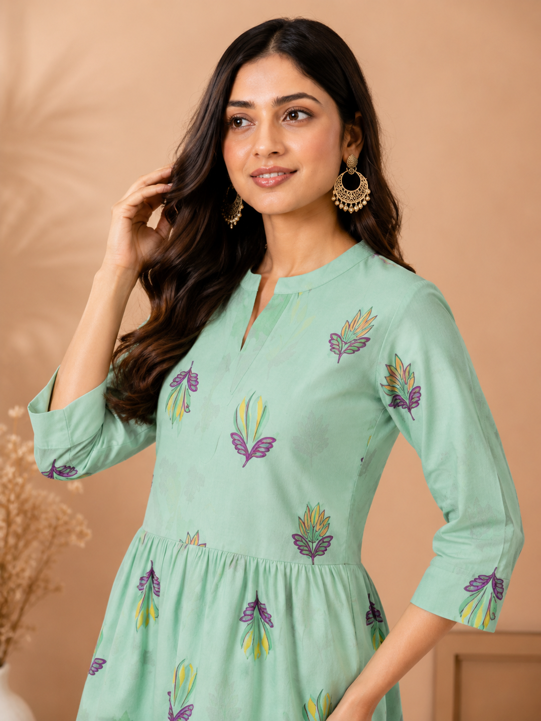 Women's Mint Green Printed Short Kurti