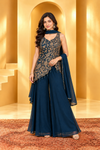 Elegant Navy Blue Embroidered Palazzo Set with Dupatta