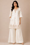 Women’s Off White Embroidered Coord Set with Palazzo Pant