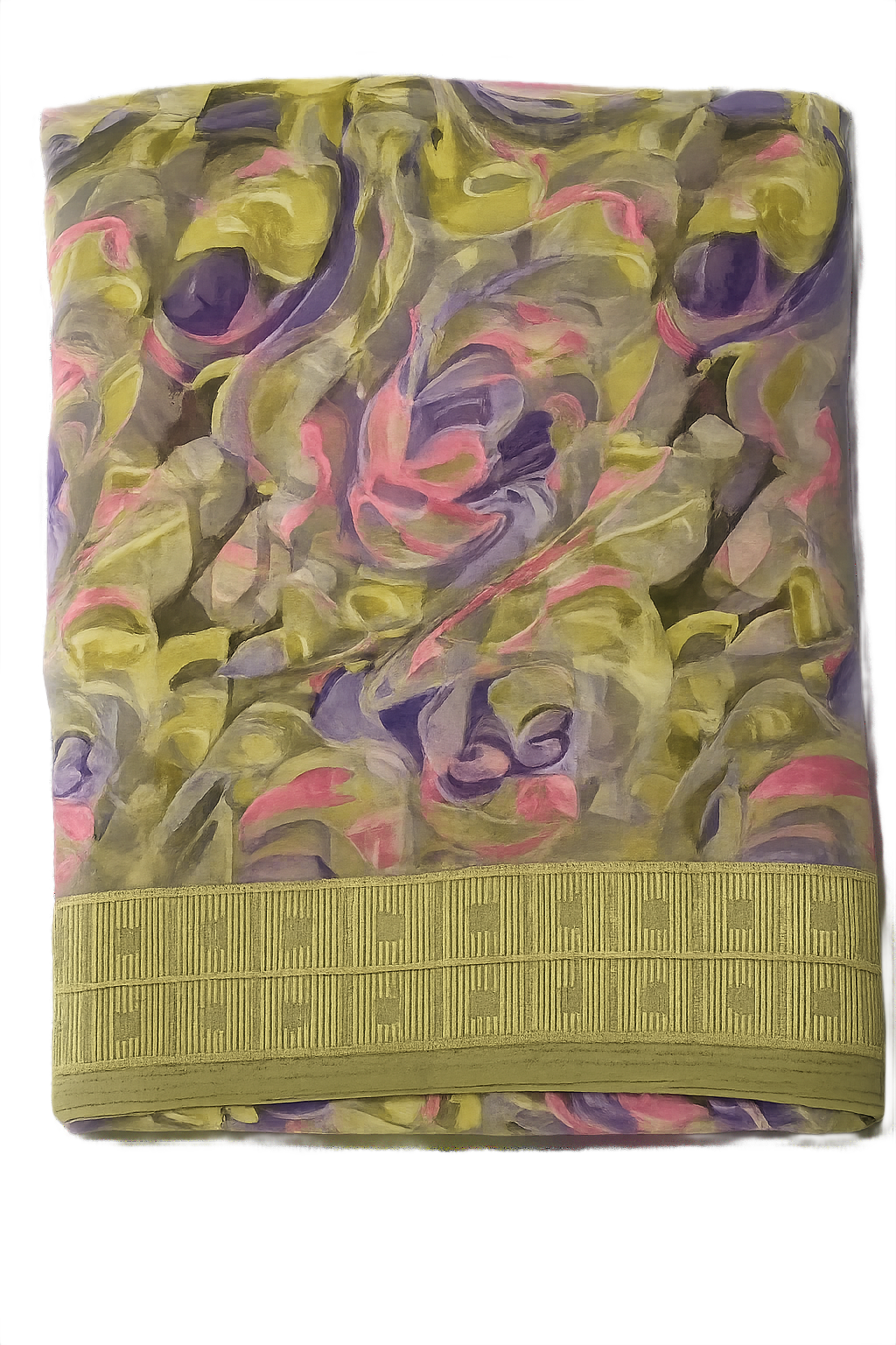 Women's Olive Green Border Floral Printed Saree | Elegant Lightweight Party & Festive Wear