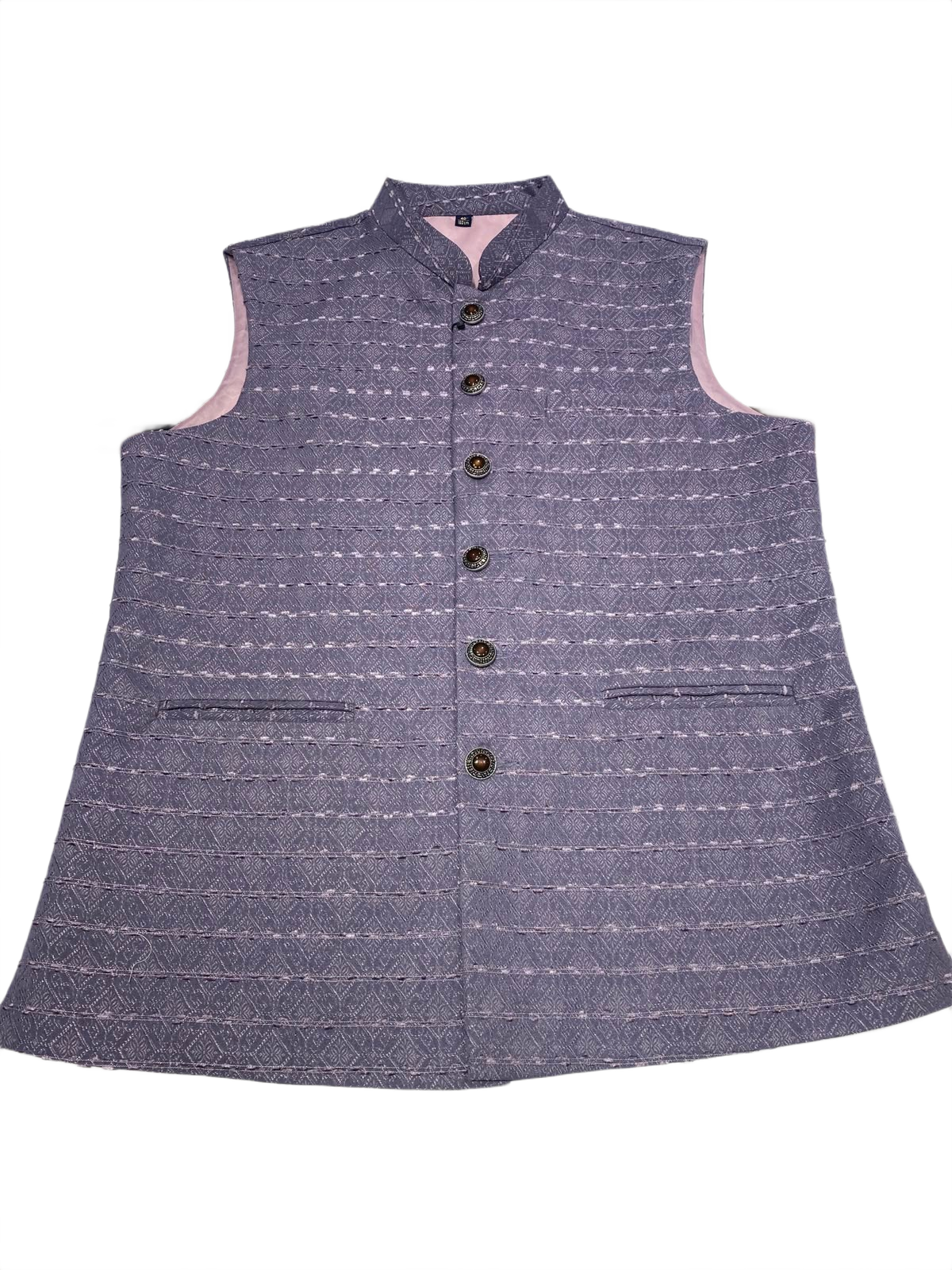 Men's Textured Purple Nehru Jacket | Ethnic Waistcoat with Mandarin Collar