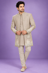 Beige Embroidered Indo-Western Sherwani Set