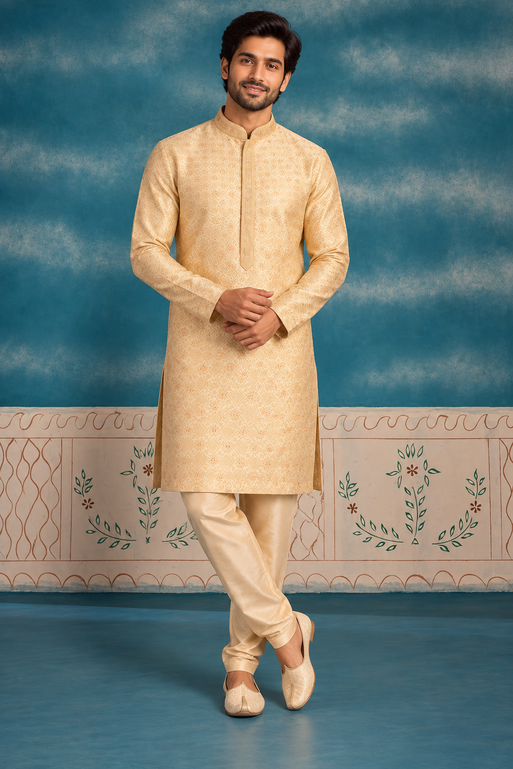 Men’s Premium Golden Jacquard Kurta Pajama Set