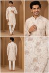 Ivory Floral Embroidered Kurta Pajama Set