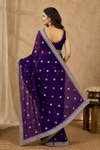 Royal Purple Organza Saree with Silver Zari Border | Elegant Party Wear Saree for Women