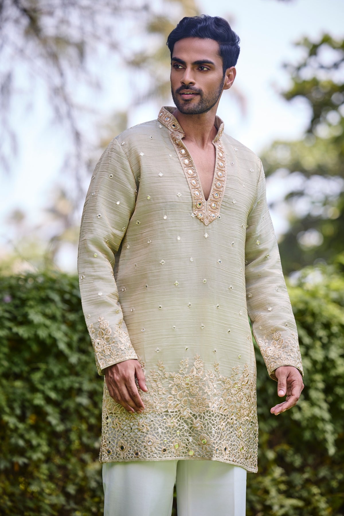 vory Gold Mirror Work Embroidered Kurt
