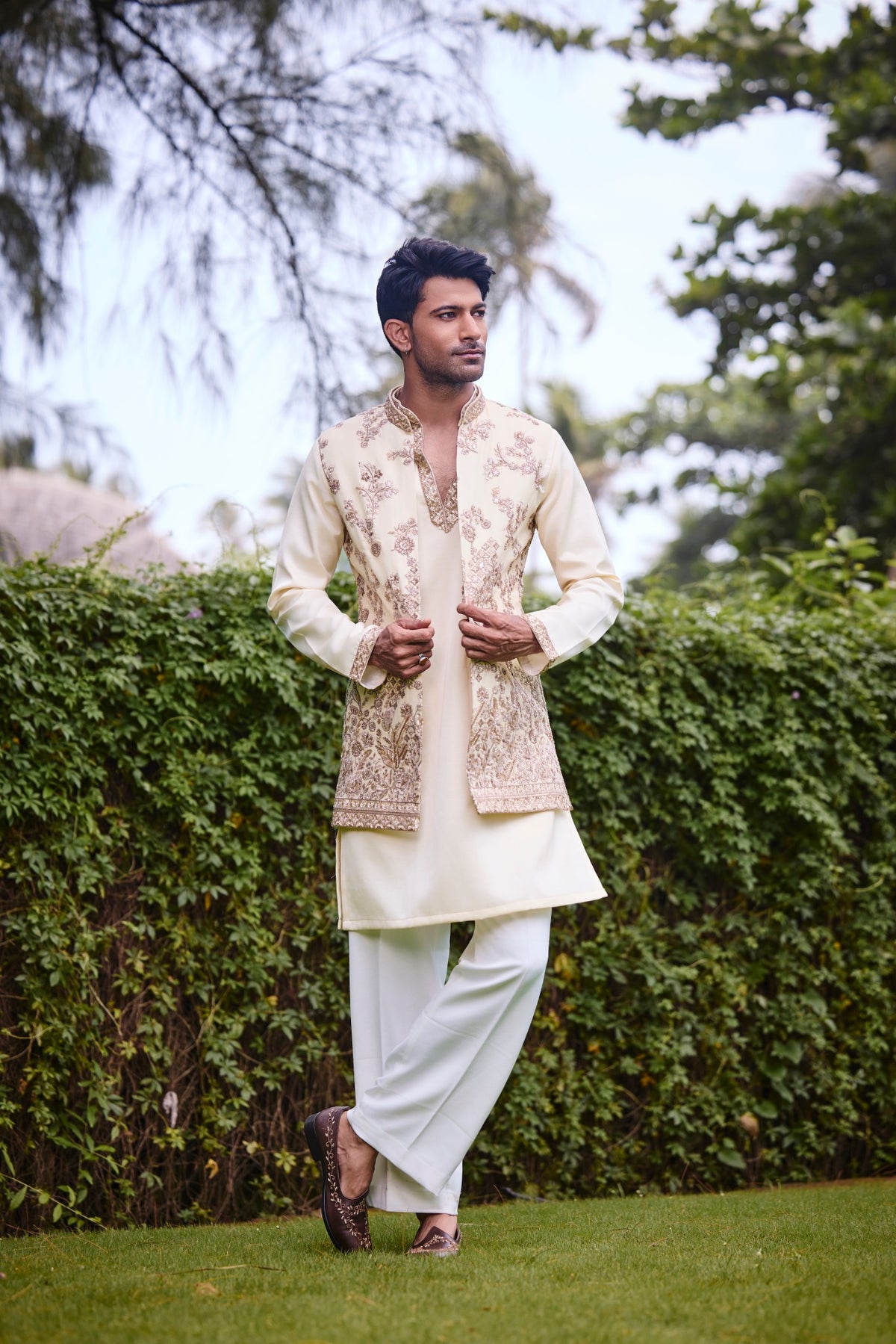 Ivory Embroidered Indo-Western Kurta Set
